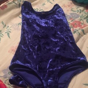 Forever 21 Blue Velvet Bodysuit Long Sleeve