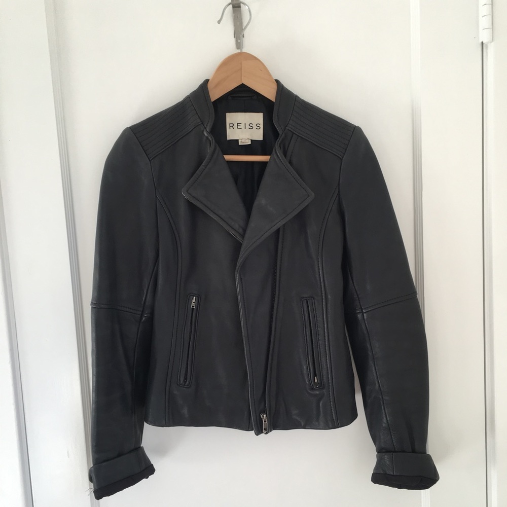 Reiss London Navy Slate Leather Jacket