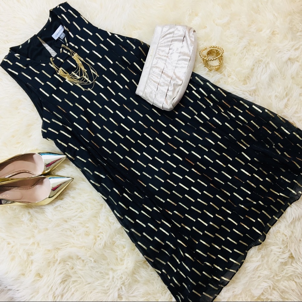 🥂HP🥂Calvin Klein ❦ Metallic Print Chiffon Dress