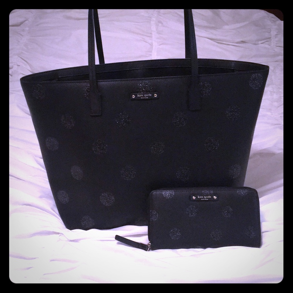 kate spade glitter dot large tote & wallet