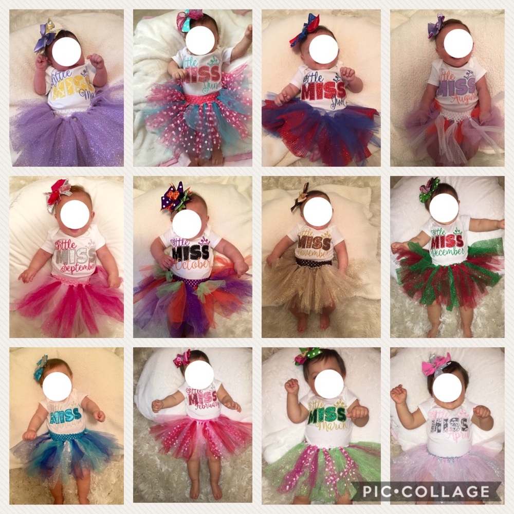 Baby Girl milestone Onesies, Tutus, and bows