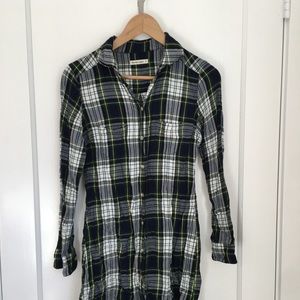 Marine Layer Long Sleeve Green Navy Plaid Dress