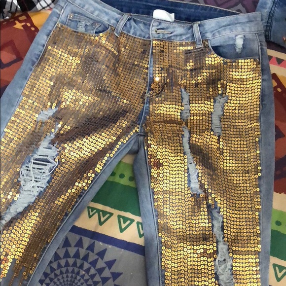 Litz Sequin Jeans Available in Gold and Silver - Picture 1 of 4