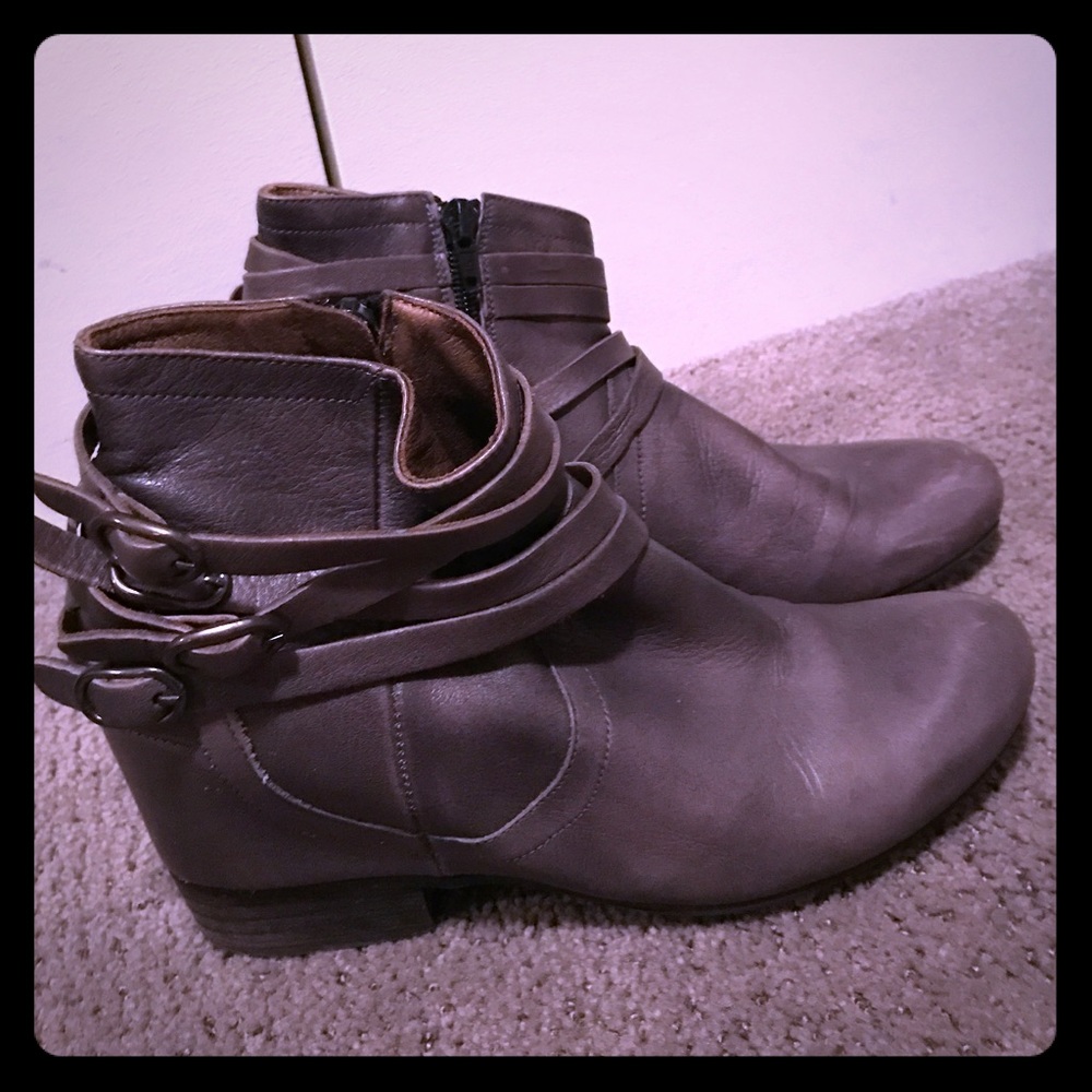 Grey strappy ankle boots