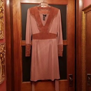 BCBGMAXAZRIA SUEDE LACE INDIAN DRESS MEDIUM