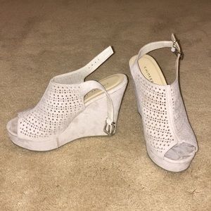 Suede open toe wedges