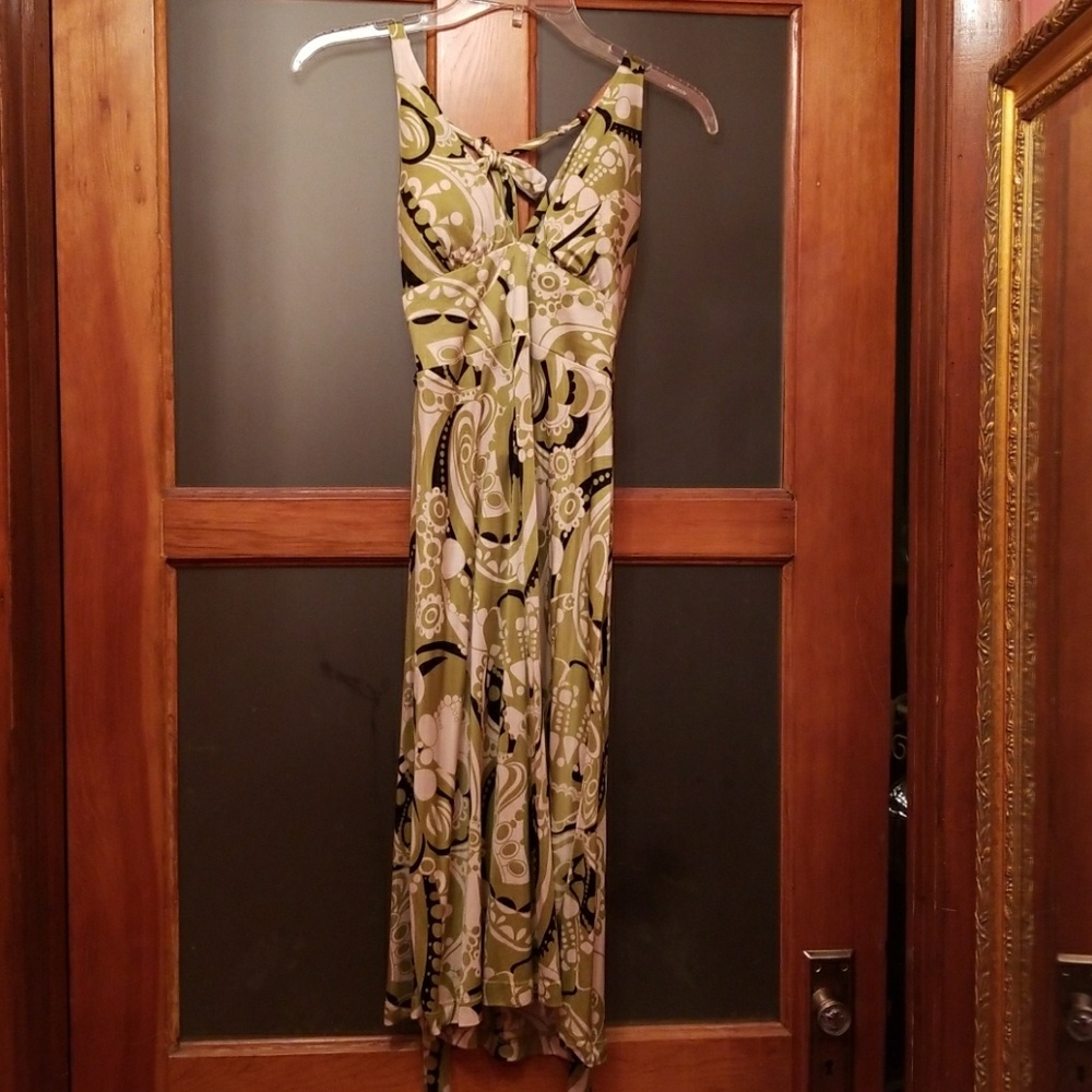 Newman Marcus SINGLE Halter dress Medium wood ties