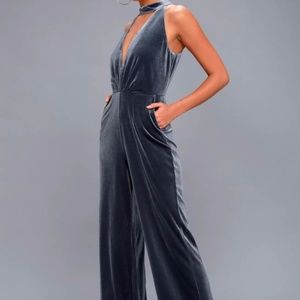 BIA SLATE BLUE VELVET SLEEVELESS JUMPSUIT