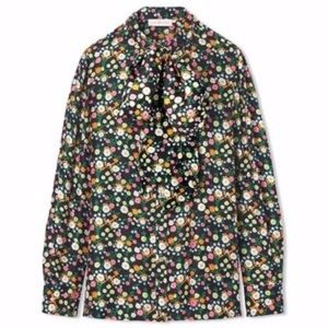 NWT Tory Burch Azra Floral Print Tie Neck Blouse