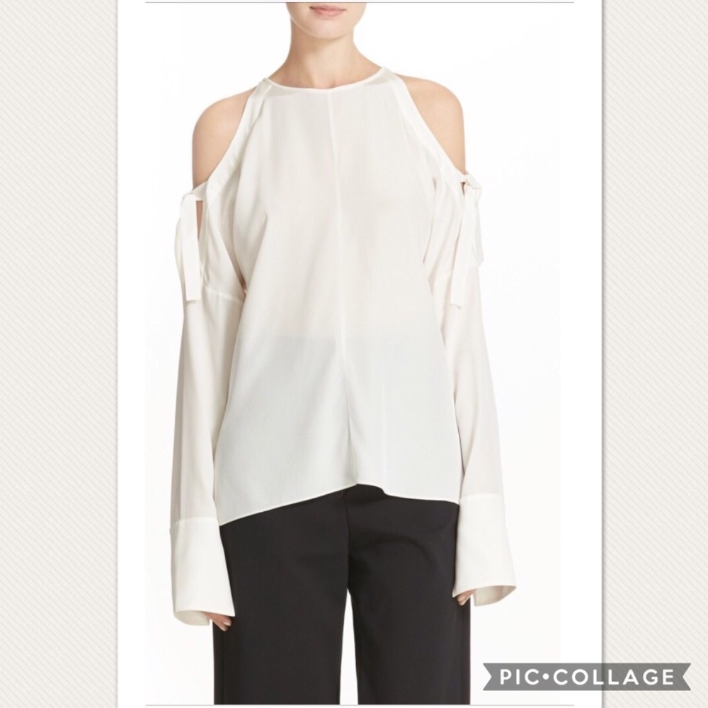 Tibi ivory tie sleeve  cold shoulder blouse NWT
