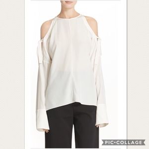 Tibi ivory tie sleeve cold shoulder blouse NWT