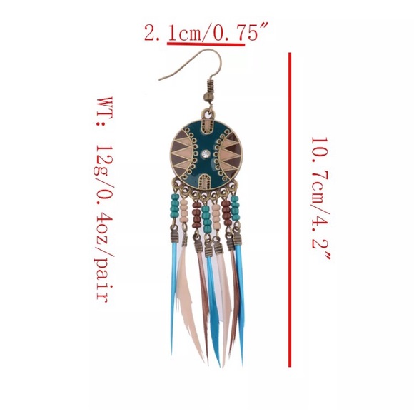 BOHO Multicolor feathers dangle earrings - Picture 3 of 6