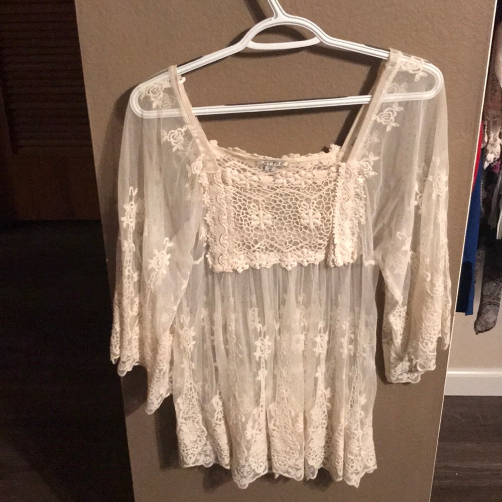 Sheer Cream Lace Blouse