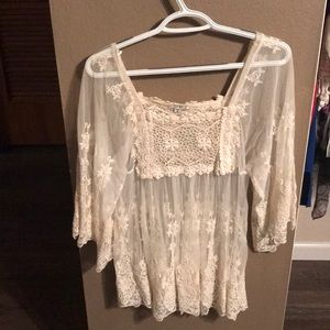 Sheer Cream Lace Blouse