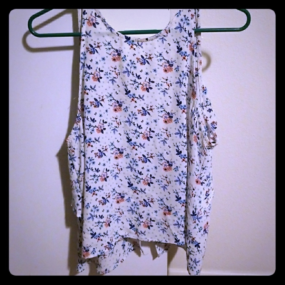 Cream white w/pink and blue flowers