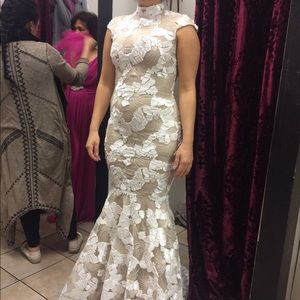 Short sleeve, high neck prom dress