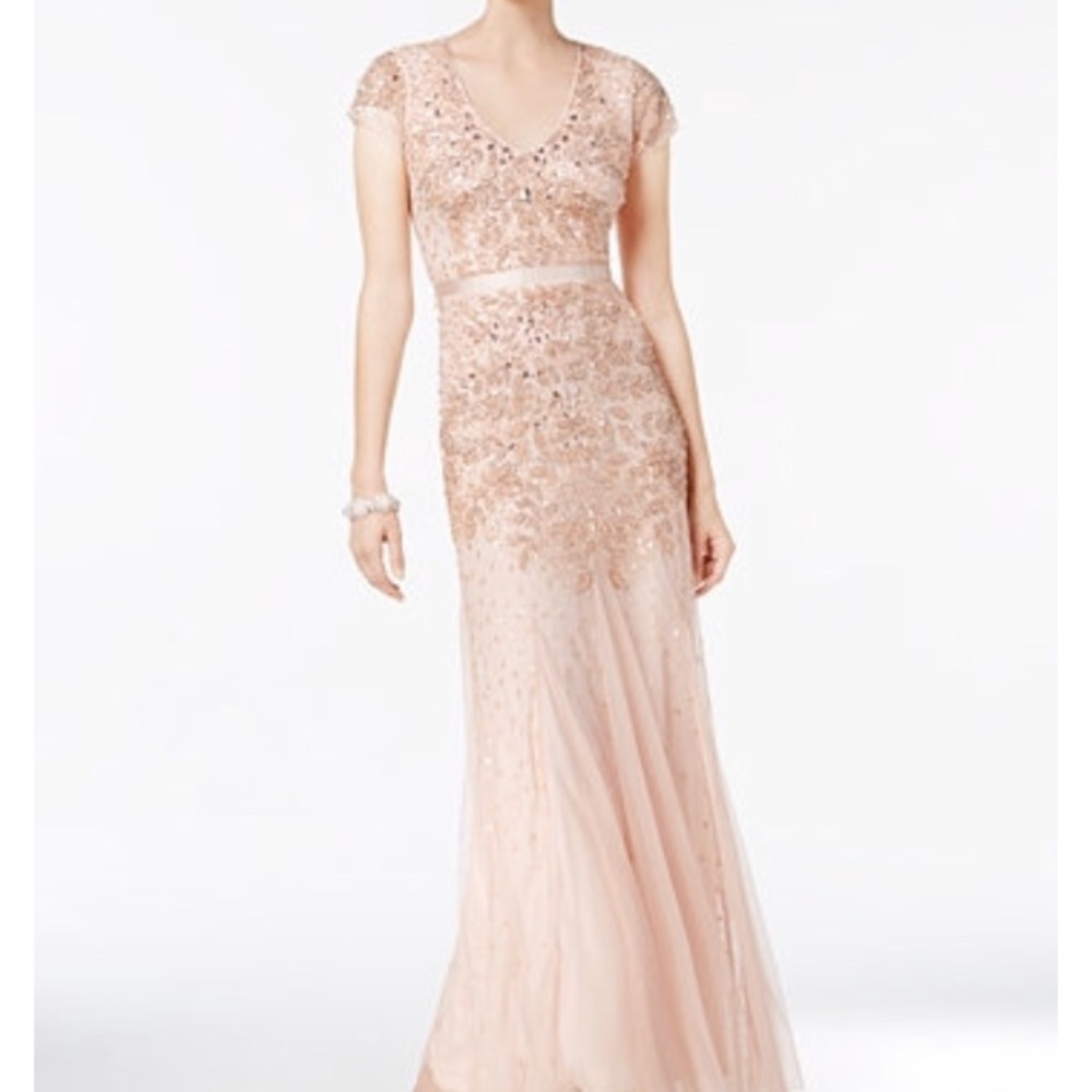 Adrianna Papell Cap-Sleeve Jeweled Dress