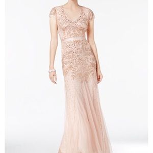 Adrianna Papell Cap-Sleeve Jeweled Dress