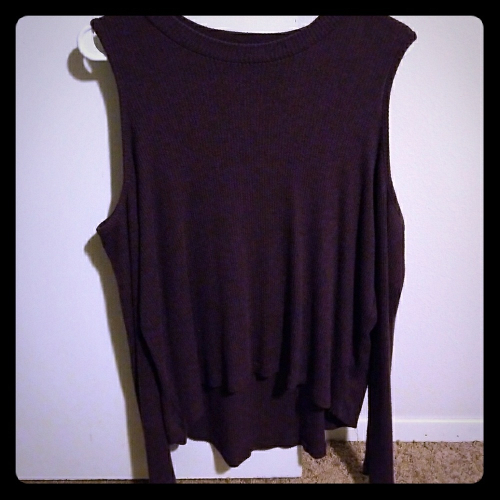 Cold shoulder dark purple sweater.