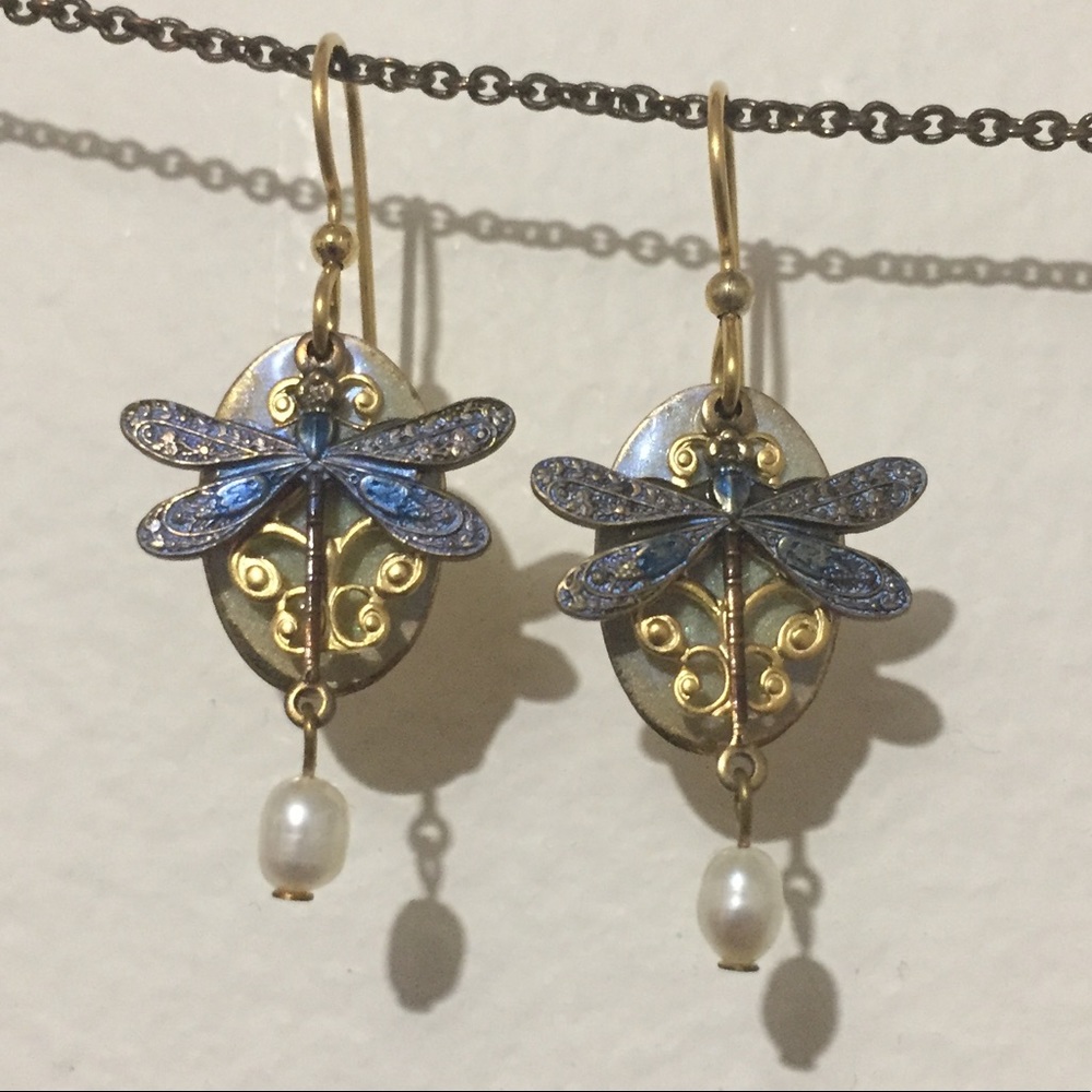 Blue dragonfly earrings