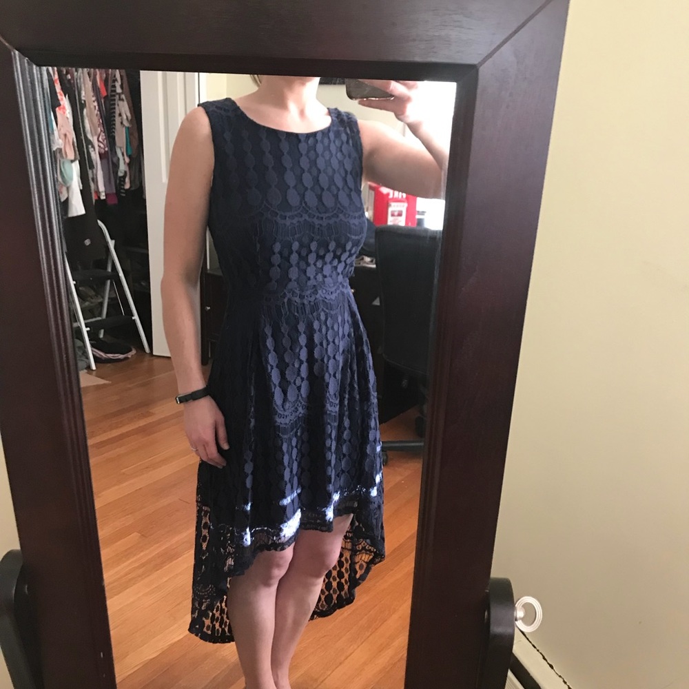 Blue Lace High-Low Dress