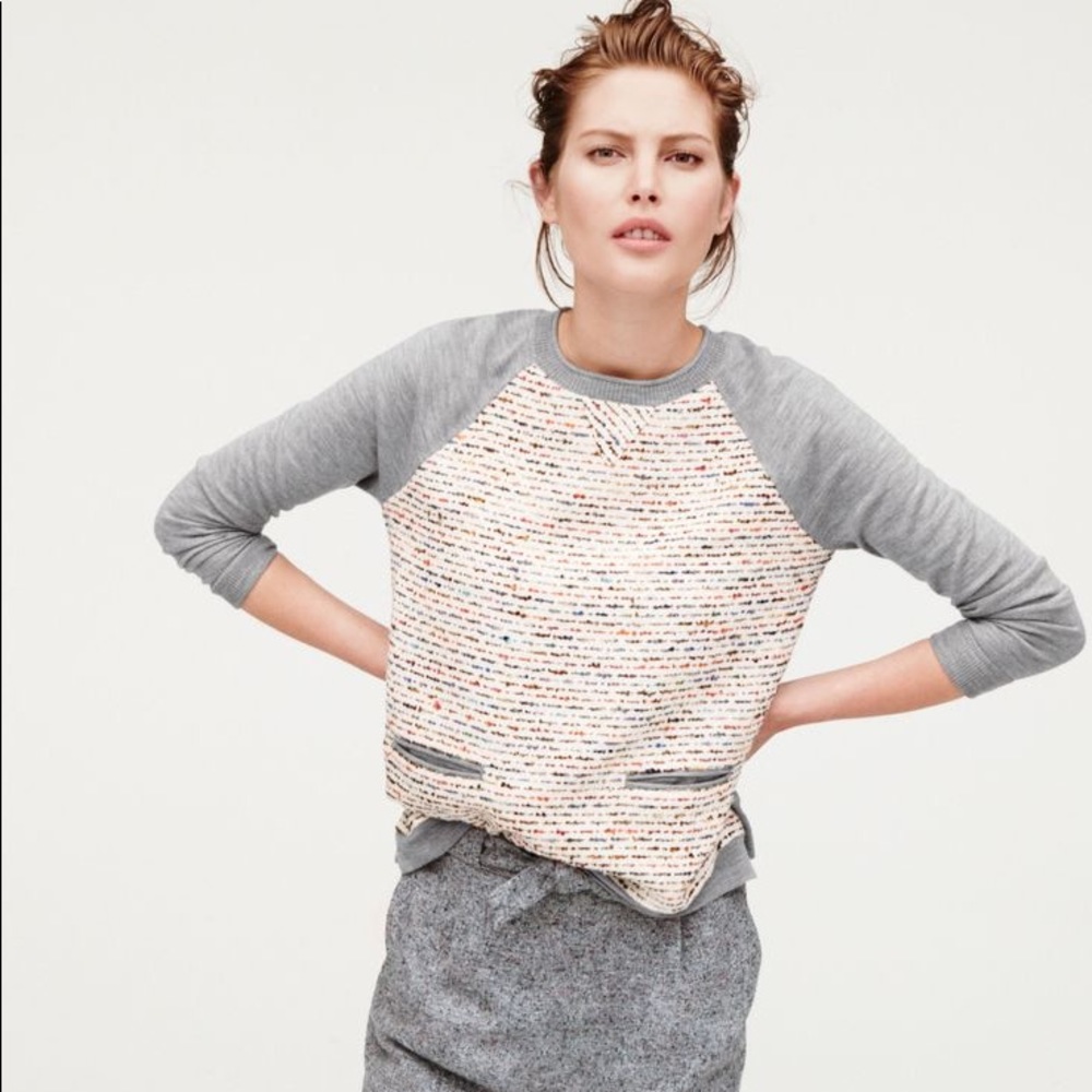 J Crew Tweed-front merino sweater S