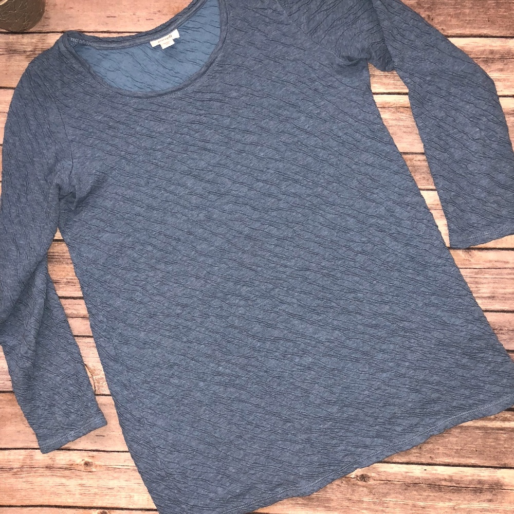 Pure jill textured blue 3/4 sleeve knit top
