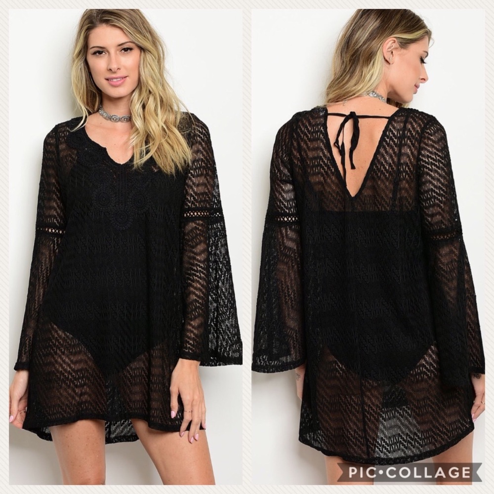 Black Crochet Tunic Swim Cover-Up
