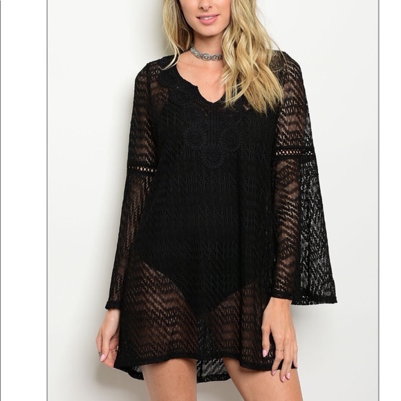 Black Crochet Tunic Swim Cover-Up - Picture 2 of 4