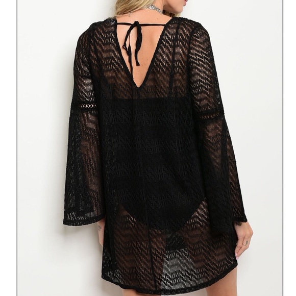 Black Crochet Tunic Swim Cover-Up - Picture 3 of 4