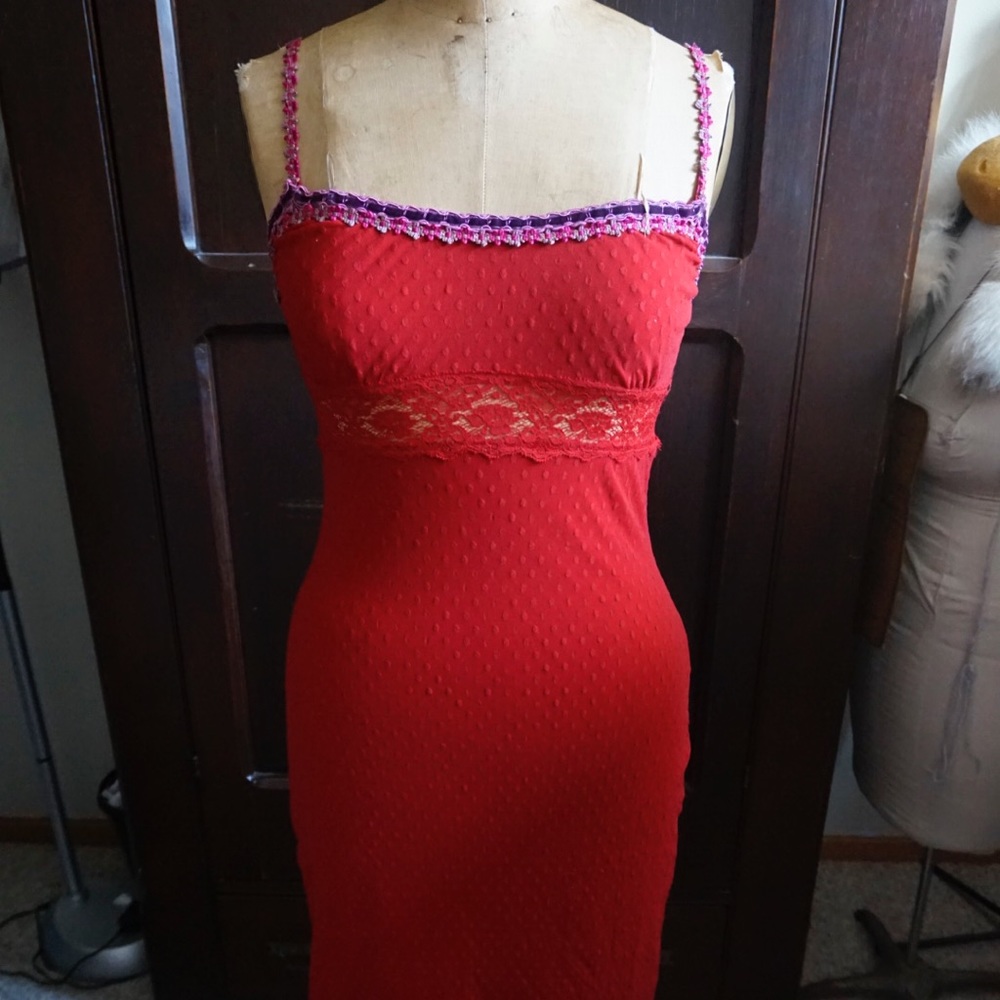 Vintage Betsey Johnson Red Stretch Slipdress szL