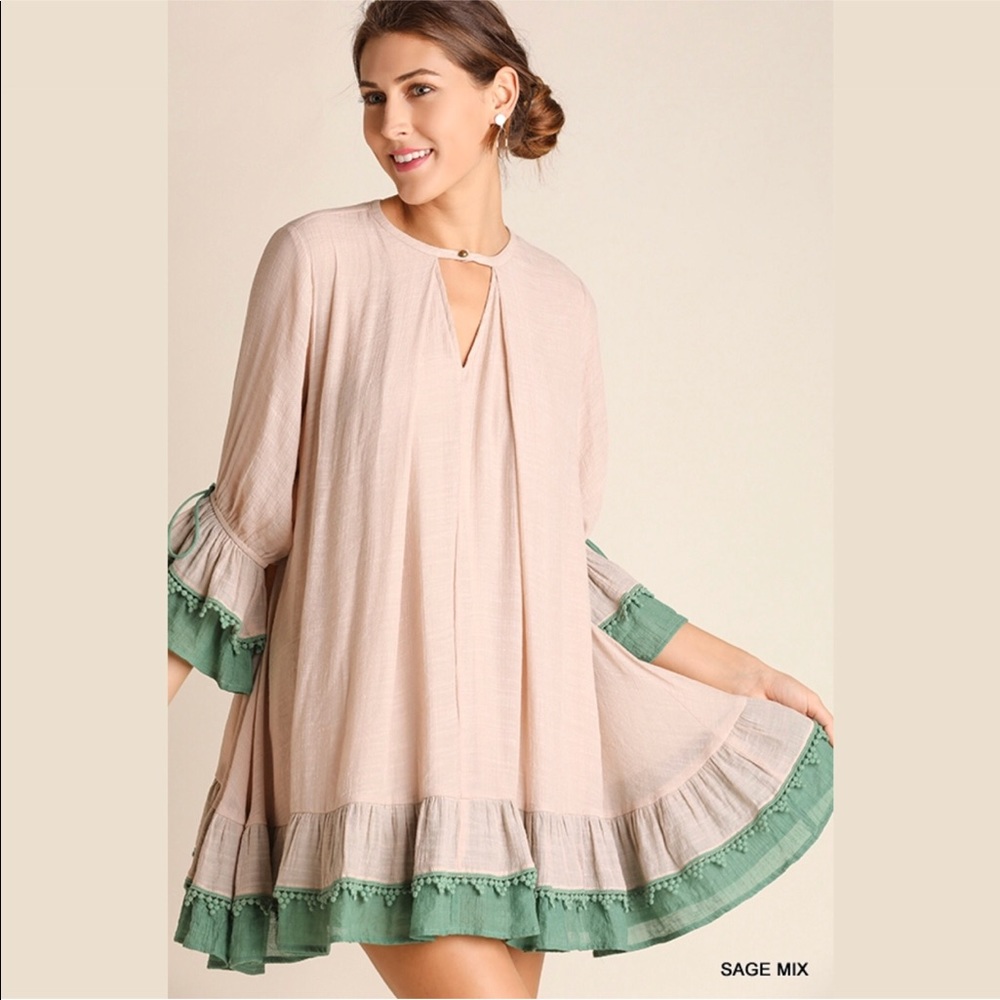 🔴SALE🔴Ruffle Crochet Dress W Tassel sleeve Ties