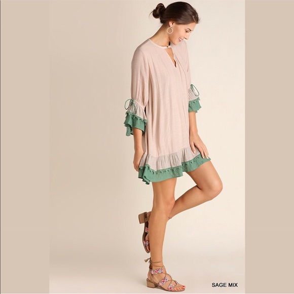 🔴SALE🔴Ruffle Crochet Dress W Tassel sleeve Ties - Picture 2 of 6