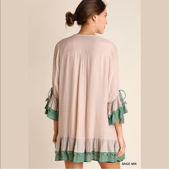 🔴SALE🔴Ruffle Crochet Dress W Tassel sleeve Ties - Picture 3 of 6