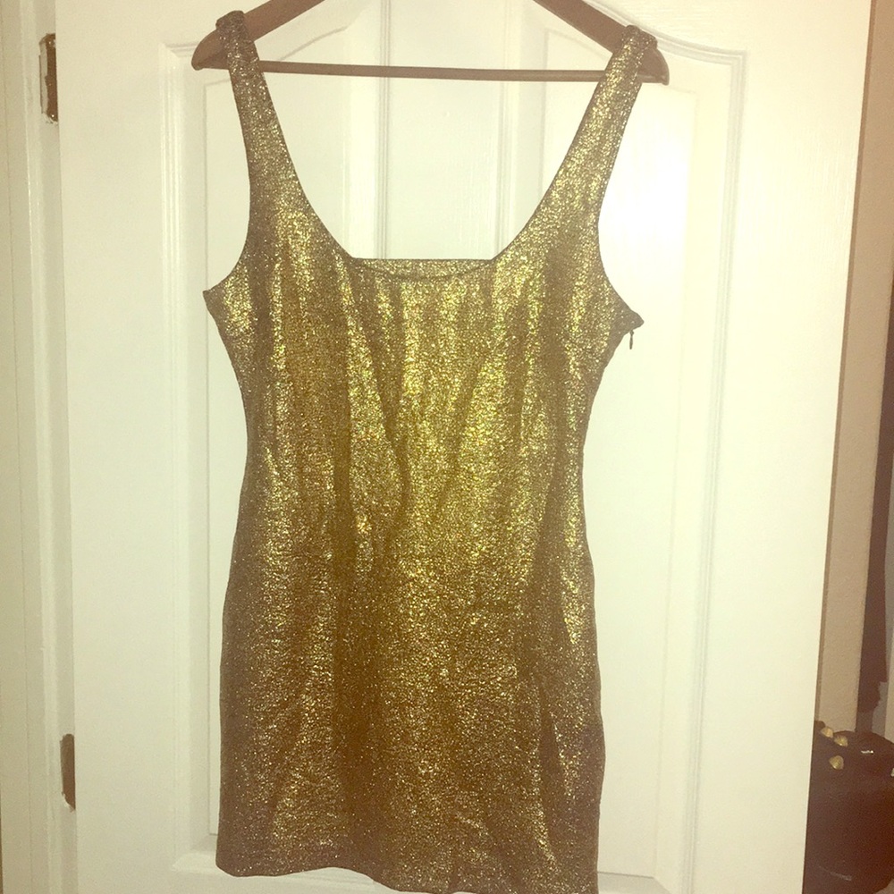 Vintage Gold Metallic Cocktail Dress Party Holiday Evening Size Large - Picture 1 of 9