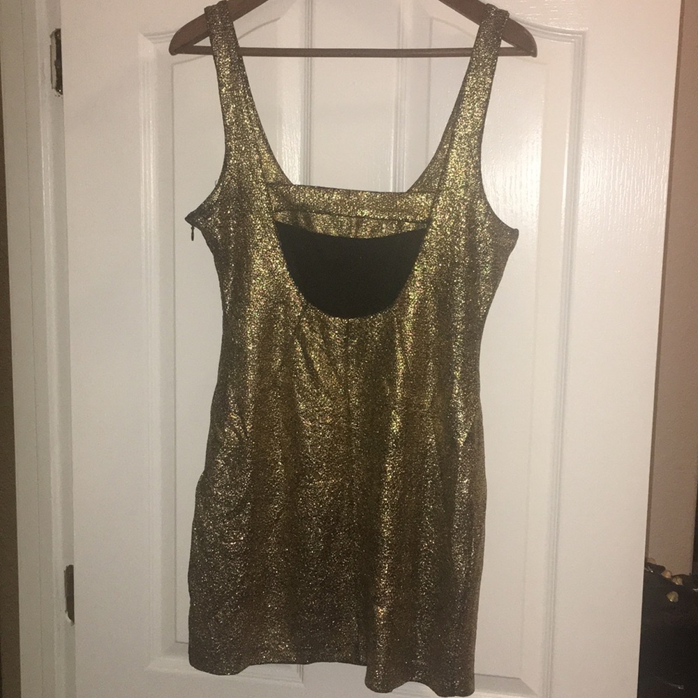 Vintage Gold Metallic Cocktail Dress Party Holiday Evening Size Large - Picture 2 of 9