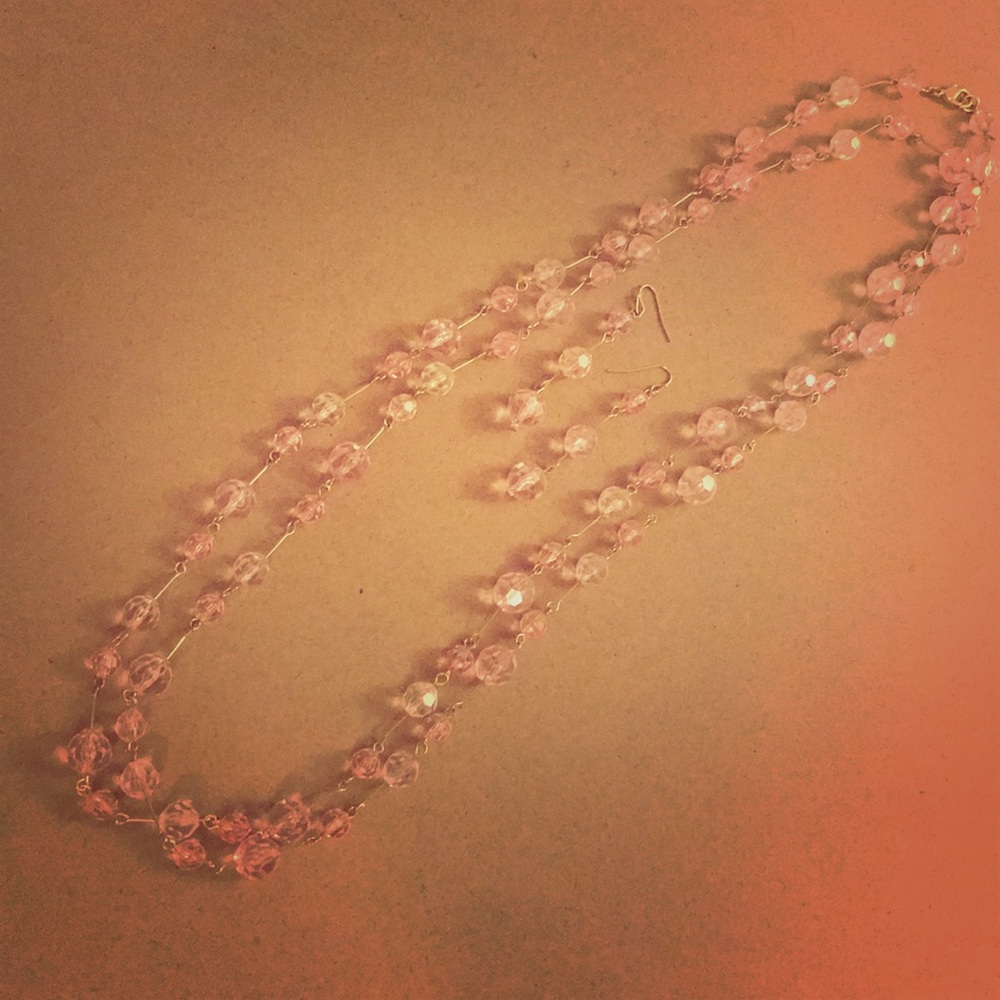Pink crystal long necklace and earrings