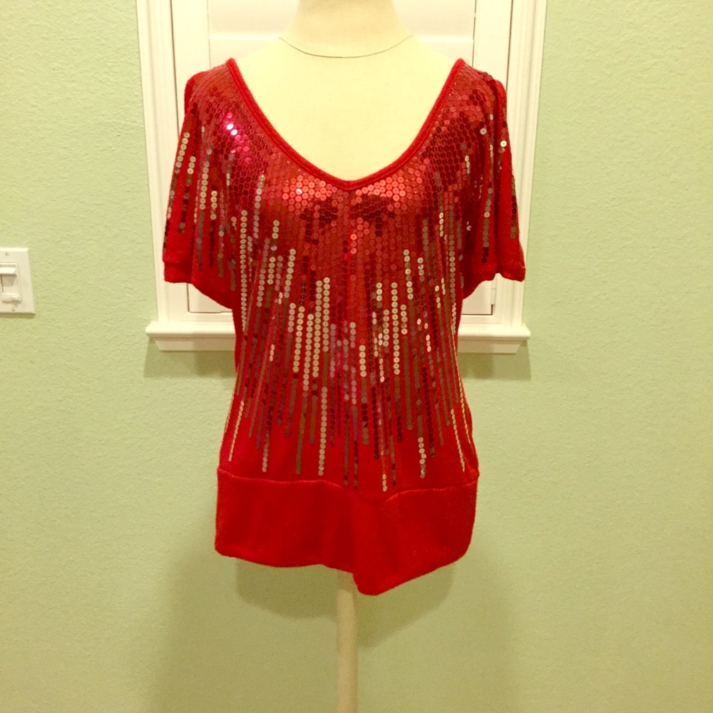 Beautiful Red and Silver Sequined Top