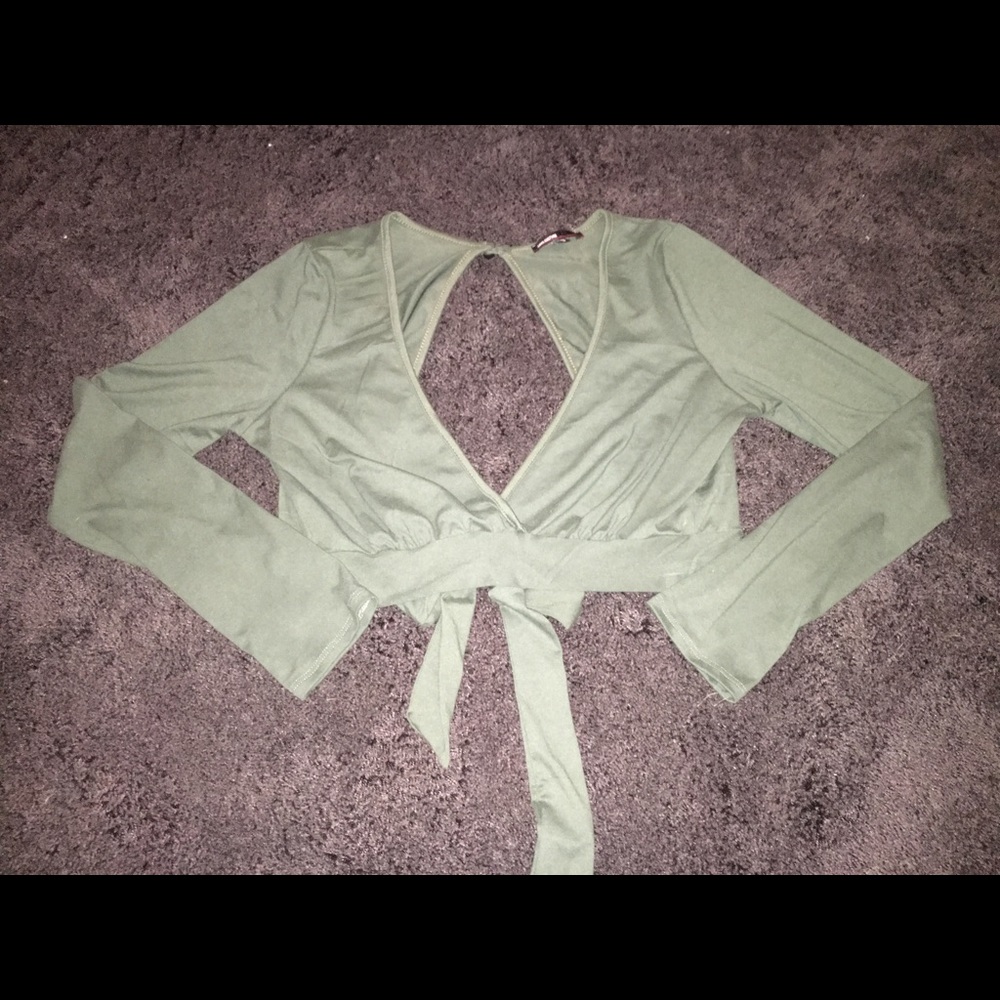 Olive Green, Low-cut, Open Back Crop Top