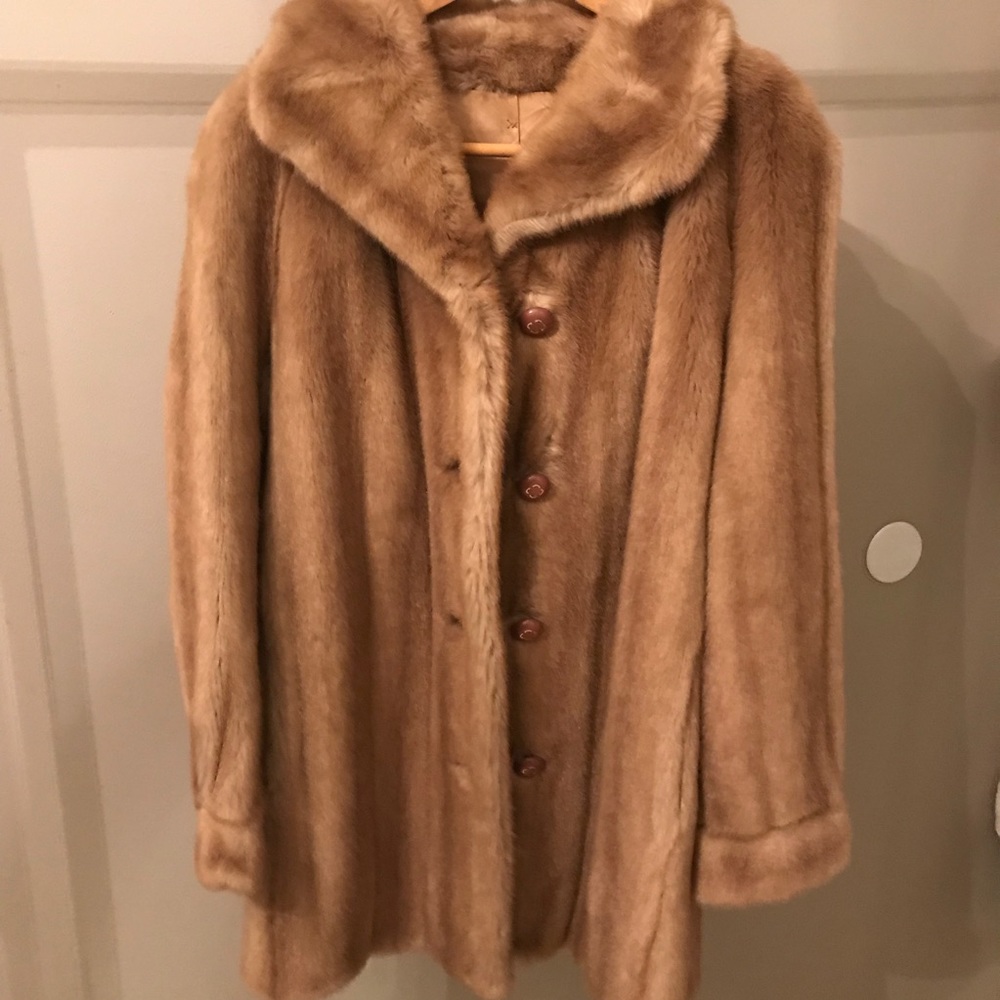 Faux fur camel beige tan coat