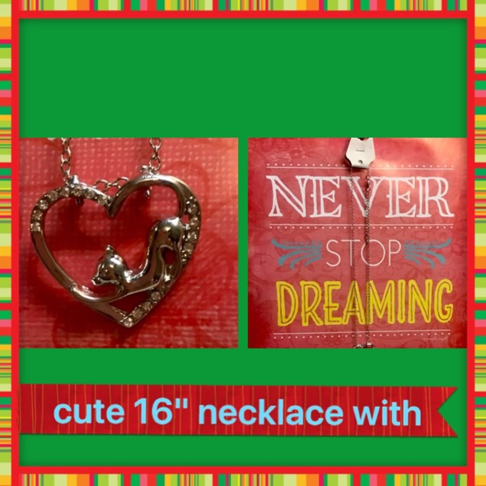Necklace16" Heart with cat inside very cute