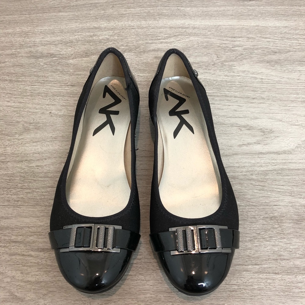 Anne Klein Black Flats with silver buckle detail