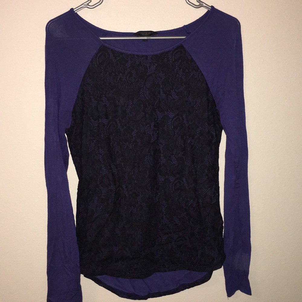 Navy and Black Lace Long Sleeved Shirt. Size S.