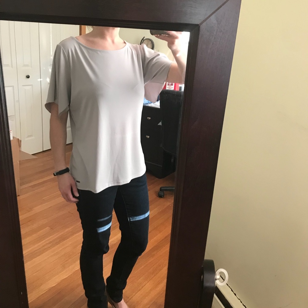 Gray Blouse with Open Shoulders