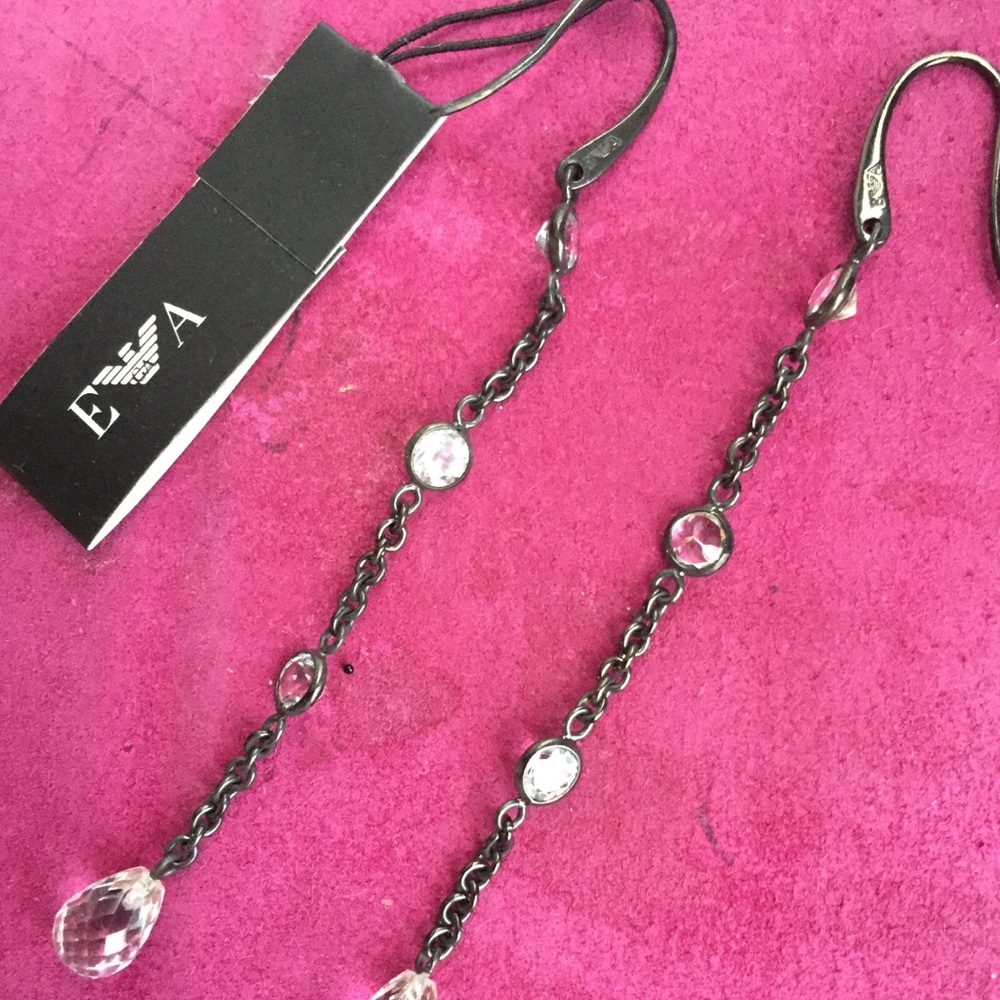 Giorgio Armani Silver & Crystal Drop Earrings