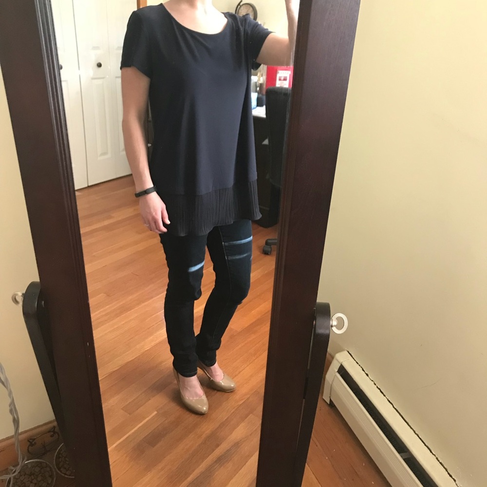 Blue Blouse with Ruffle Trim