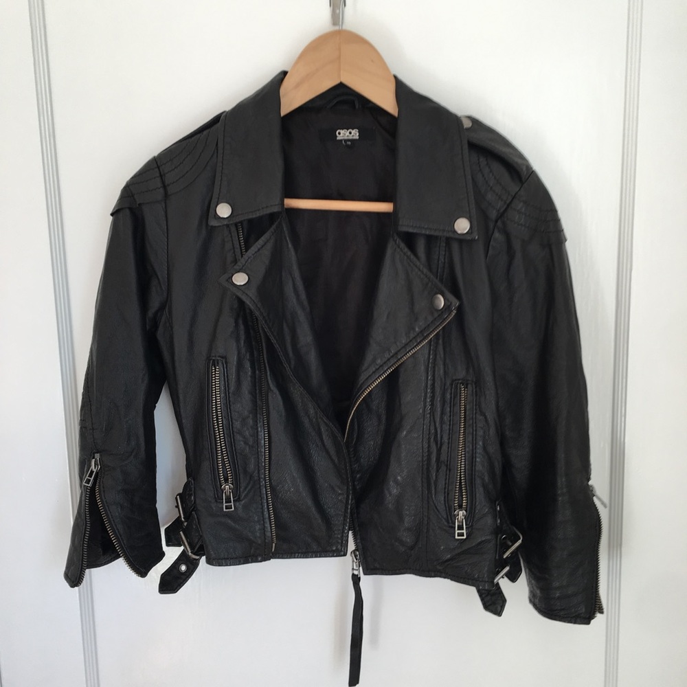 ASOS Black Calf Leather Crop Jacket