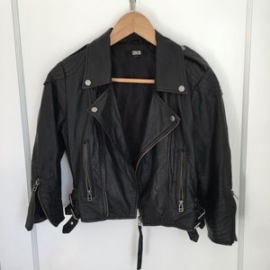 ASOS Black Calf Leather Crop Jacket