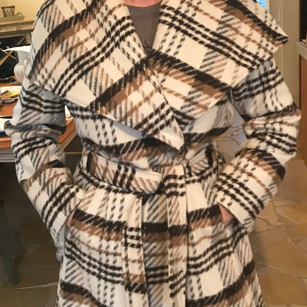 Coldwater Creek Belted Plaid Coat
