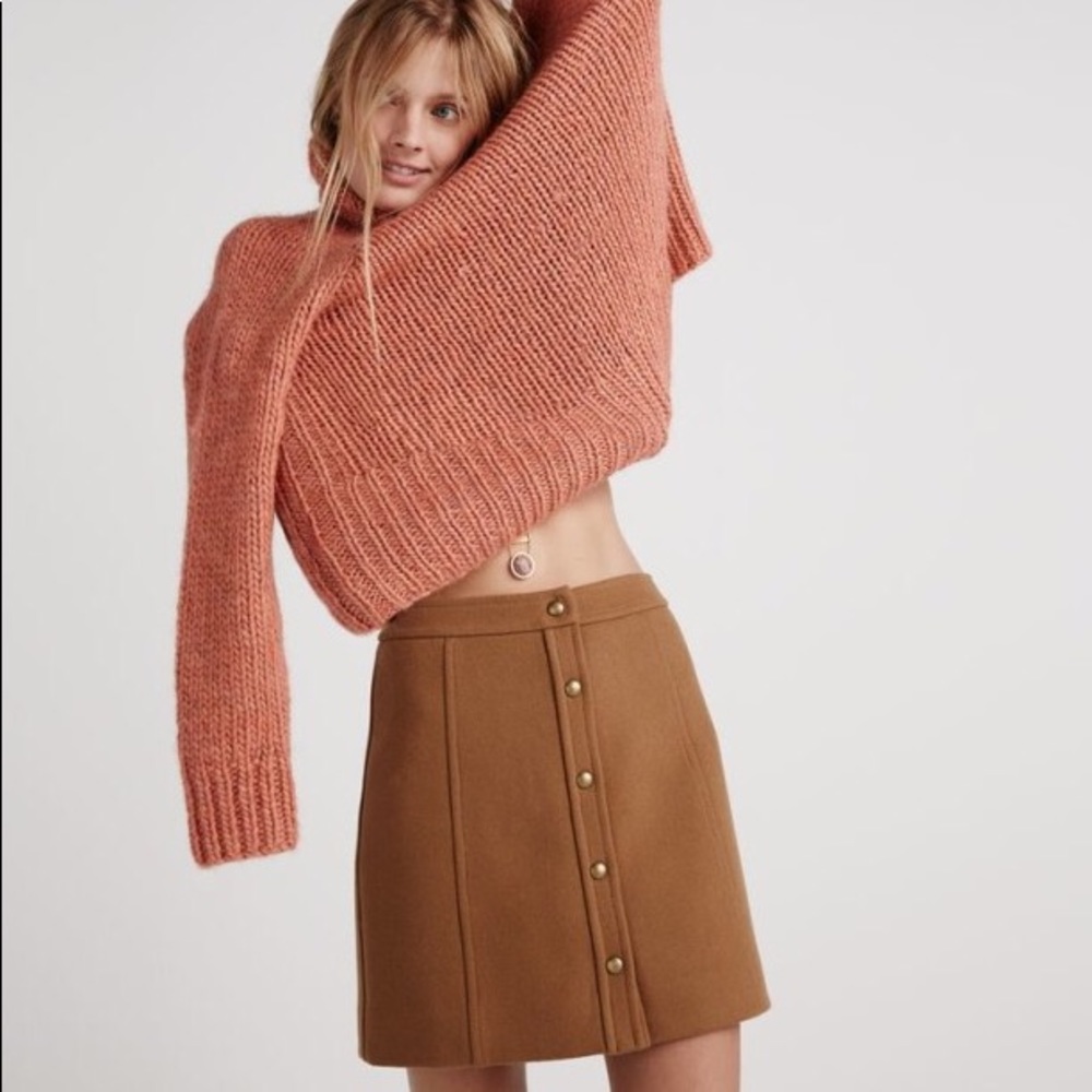 Madewell Snap-front Camel Wool Miniskirt 0